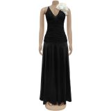 White Floral V Neck Camisole Maxi Dress BY-7497