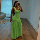 Pleated Halterneck Backless Maxi Dress DLSF-K25D79428