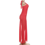 Pleated Halterneck Backless Maxi Dress DLSF-K25D79428
