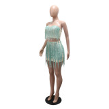 Fashion Tassel Wrap Chest Two Piece Skirts Set CYA-901984