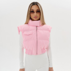 Solid Color Sleeveless Zipper Cotton Vest Jacket GSZM-Y25TP352