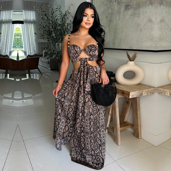 Snake Print Sling Maxi Dress BY-7502