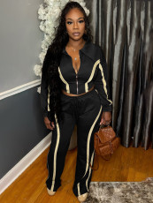Color Block Zipper Two Piece Pants Set CH-25039