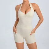 Halterneck Solid Color Yoga Sport Romper GQSA-51001