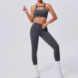Solid Color Sleeveless Sport Yoga Two Piece Pants Set GQSA-59520/8020
