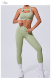 Solid Color Sleeveless Sport Yoga Two Piece Pants Set GQSA-59520/8020