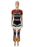 See Through Mesh Print Two Piece Pants Set SHD-9553