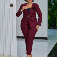 Plus Size Solid Color Fashion Blazer Pants Two-piece Set GMLF-3343