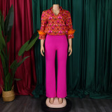 Plus Size Long Sleeve Print Loose Two Piece Pants Set GMLF-3342