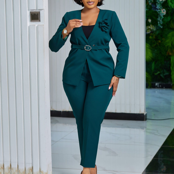 Plus Size Solid Color Fashion Blazer Pants Two-piece Set GMLF-3343