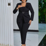 Plus Size Solid Color Fashion Blazer Pants Two-piece Set GMLF-3343