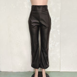 Solid Color Loose Wide Leg Leather Pants BN-313