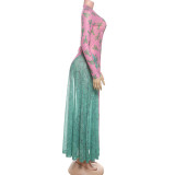 Mesh Print Long Sleeve Maxi Dress GYME-K25D76941