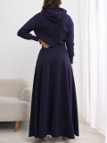 Plus Size Solid Color Hooded Two Piece Skirts Set ZDF-31306