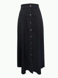 Single Breasted Pocket Solid Color Long Skirt OMY-12015