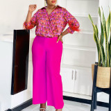 Plus Size Long Sleeve Print Loose Two Piece Pants Set GMLF-3342