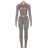 Leopard Print Zipper Long Sleeve Jumpsuit GSLF-K25S80683