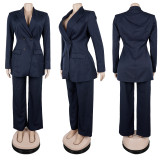 Plus Size Solid Color Blazer Two Piece Pants Set NY-3733
