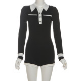 Contrast Color Lapel Long Sleeve Romper GYME-K25Q76877
