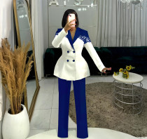 Plus Size Lace Patchwork Blazer Two Piece Pants Set NY-3752