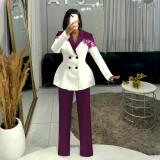 Plus Size Lace Patchwork Blazer Two Piece Pants Set NY-3752