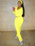Solid Color Zipper Tops Micro Flare Pant Suit(With Headscarf) CH-25053