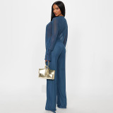 Deep V Neck See Through Micro Flare Pants Suit MXBF-J25ST273