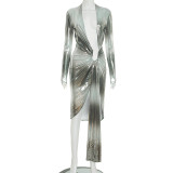 Print Deep V Neck Pleated Maxi Dress GSZM-J25DS300