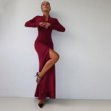 Long Sleeve Solid Color Split Maxi Dress GZJQ-K25D80722