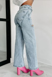Chain Holes Washed Straight Jeans GSMF-ZC2025-2