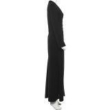 Long Sleeve Solid Color Split Maxi Dress GZJQ-K25D80722