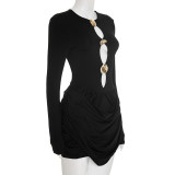 Solid Hollow Out Pleated Mini Dress GSZM-C25DS263