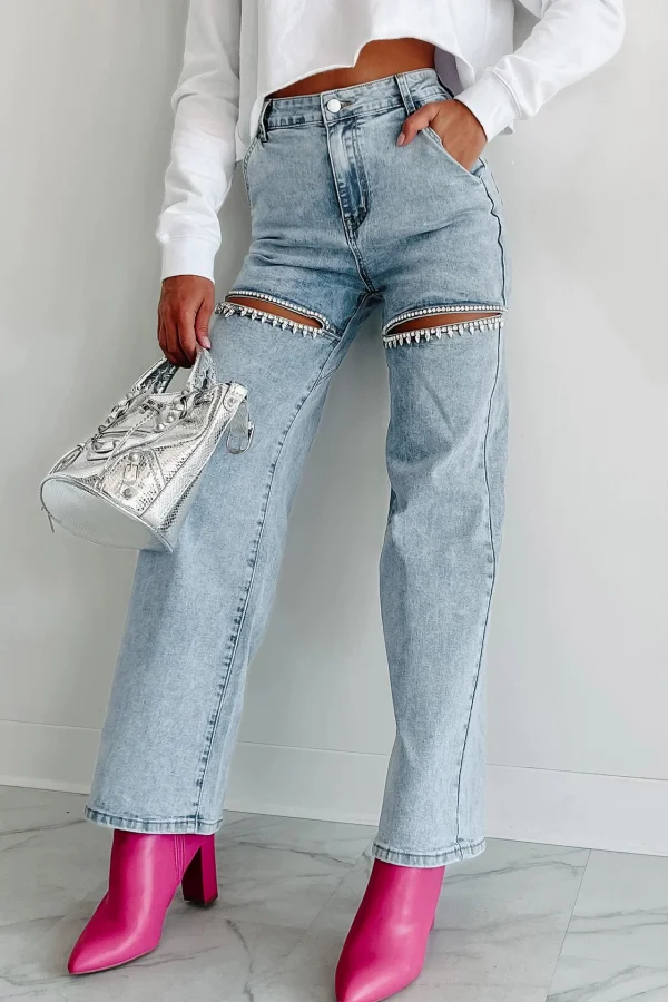 Chain Holes Washed Straight Jeans GSMF-ZC2025-2