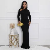 Solid Color Slash Shoulder Fishtail Dress QYMF-3088