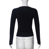 Long Sleeve U Neck Tie Up T Shirts GNZD-060174TBZ