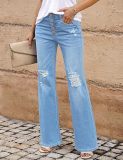 Fashion Loose Holes Mirco Flare Jeans GSMF-ZT3115#