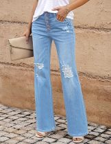 Fashion Loose Holes Mirco Flare Jeans GSMF-ZT3115#