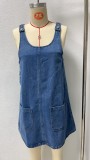 Sleeveless Loose Denim MIni Dress GSMF-14463#