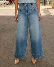 Casual High Waist Loose Wide Leg Jeans GSMF-9601#