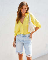 Fashion Holes Washed Denim Shorts GSMF-Z2111#
