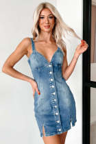 Sexy Sling Single-breasted Denim Mini Dress GSMF-ZC13640#