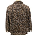 Leopard Print Long Sleeve Denim Coats GSMF-ZZP89263