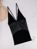 PU Backless Mesh Bodycon Dress DYSC-2179