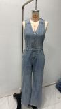 V Neck Sleeveless Denim Jumpsuit GSMF-ZC18604