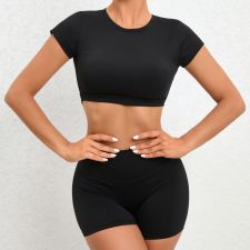 Soilid Color Backless Sport Two Piece Shorts Set GQSA-71200/13776