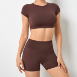 Soilid Color Backless Sport Two Piece Shorts Set GQSA-71200/13776