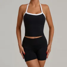Halterneck Backless Tight Sport Two Piece Shorts Set GQSA-1211/1340