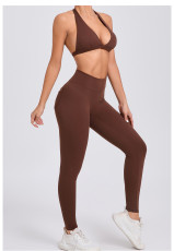 Solid Color Sport Halterneck Bra Pants Suit GQSA-10317/43202
