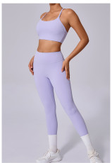 Solid Color Sling Sport Fitness Two Piece Pants Set GQSA-58300/13760