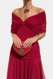 Plus Size Mesh Print V Neck Maxi Dress GRNH-002